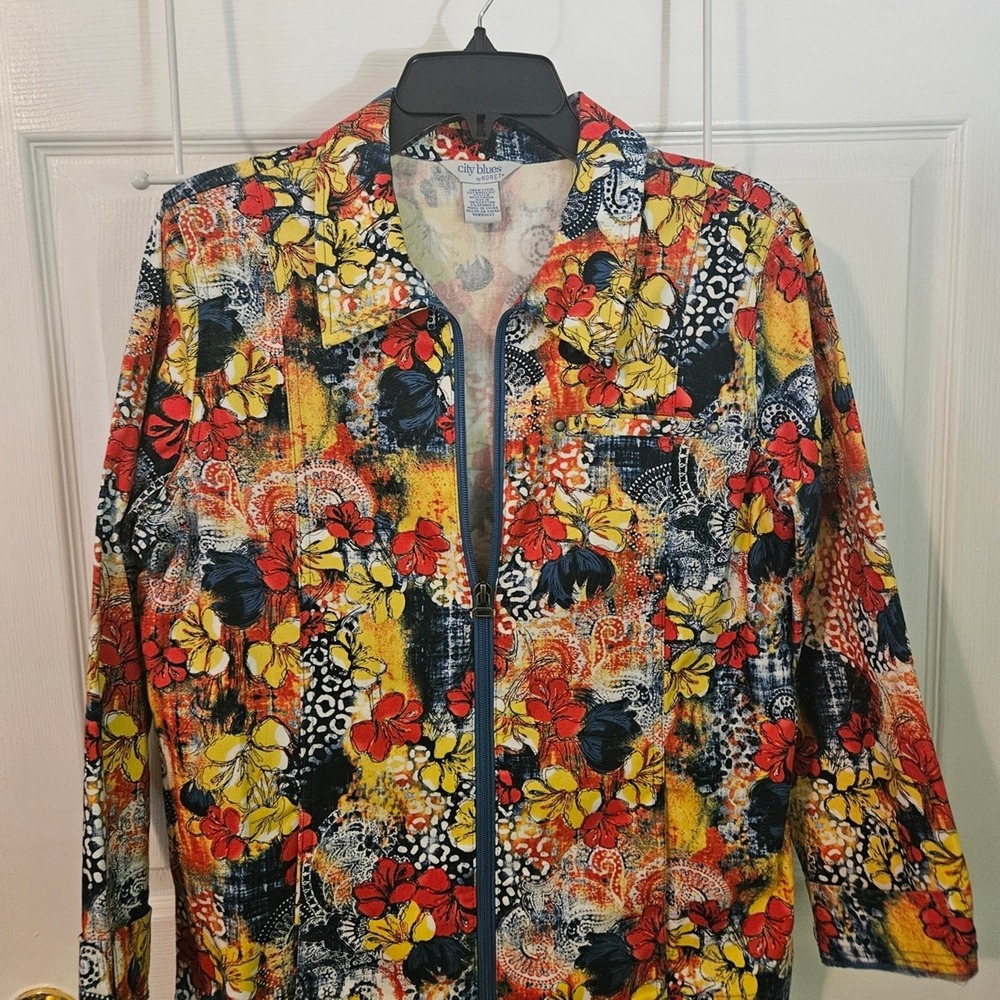 City Blues by Koret Womens Floral Paisley Zip Up Jacket Multi Color M MI2ST48114